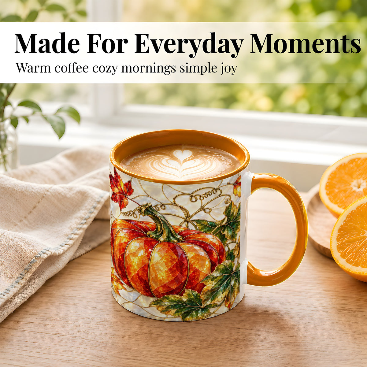 #pl[11oz|Orange] Mosaic Pumpkin Coffee Mug, Autumn Harvest Mug, Ceramic Cup