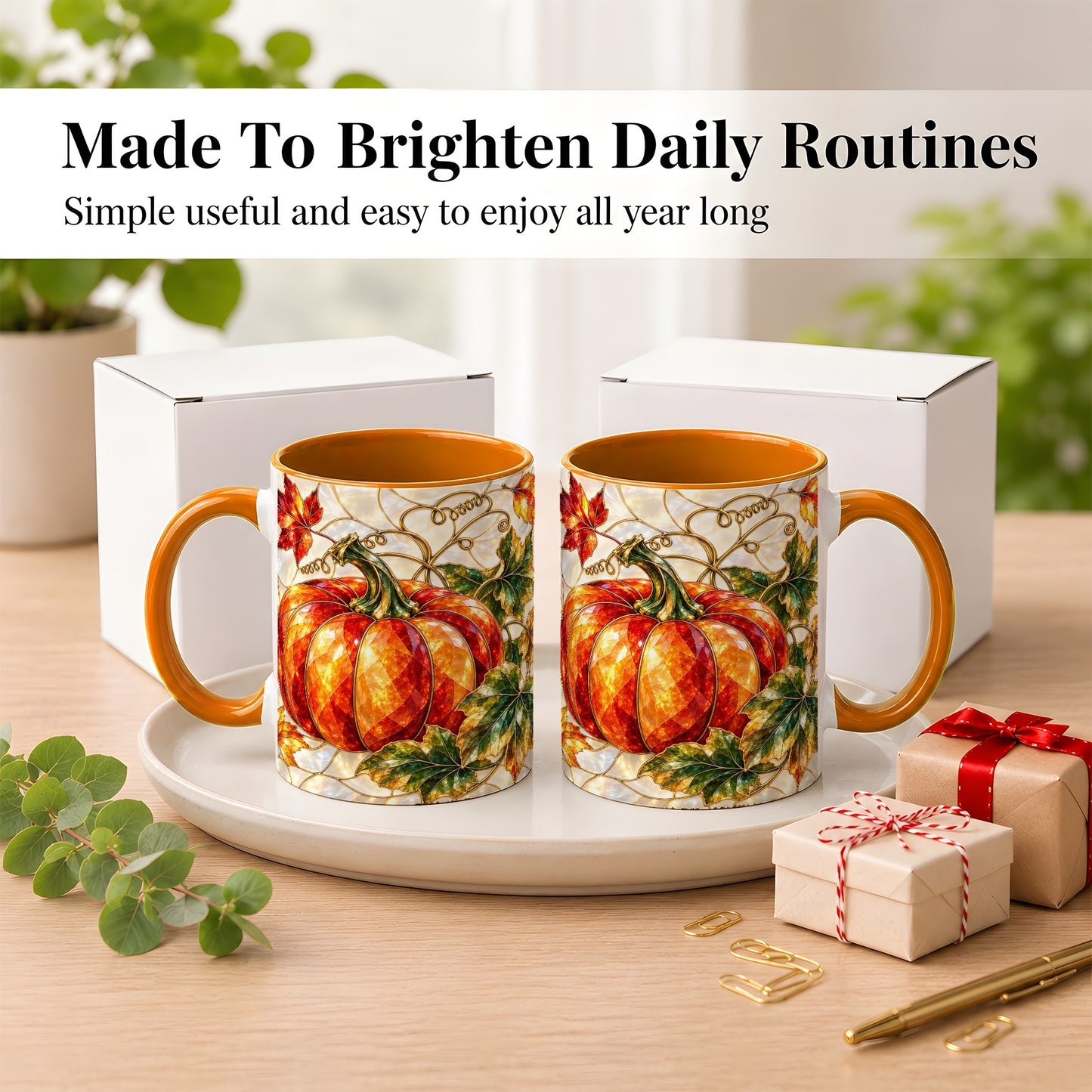 #pl[11oz|Orange] Mosaic Pumpkin Coffee Mug, Autumn Harvest Mug, Ceramic Cup