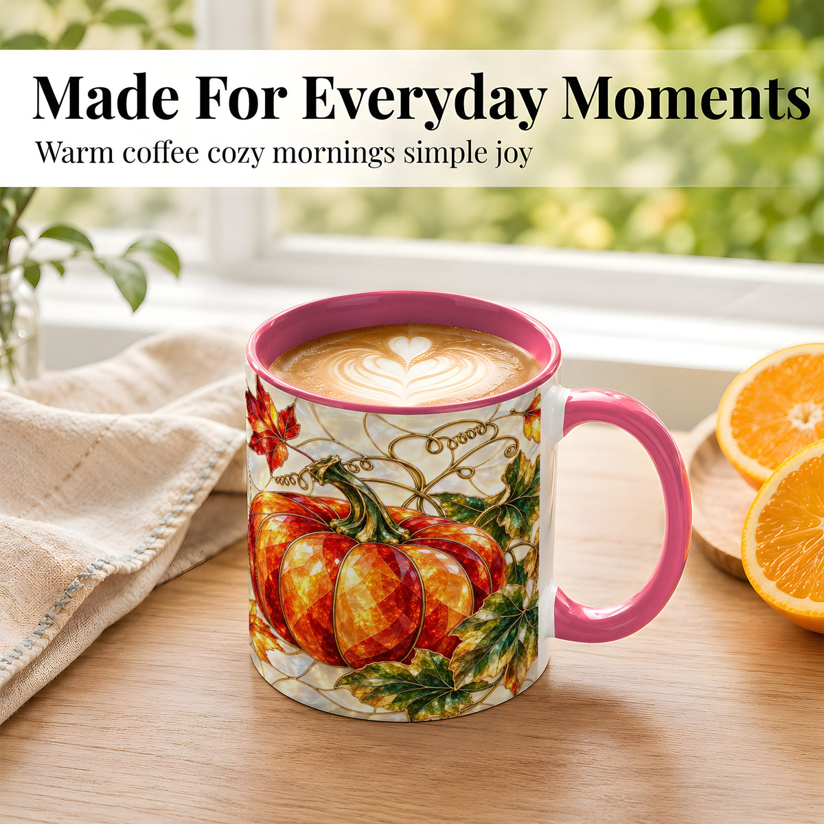 #pl[11oz|Pink] Mosaic Pumpkin Coffee Mug, Autumn Harvest Mug, Ceramic Cup