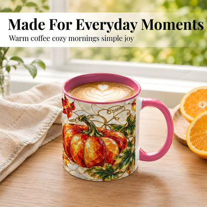 #pl[11oz|Pink] Mosaic Pumpkin Coffee Mug, Autumn Harvest Mug, Ceramic Cup