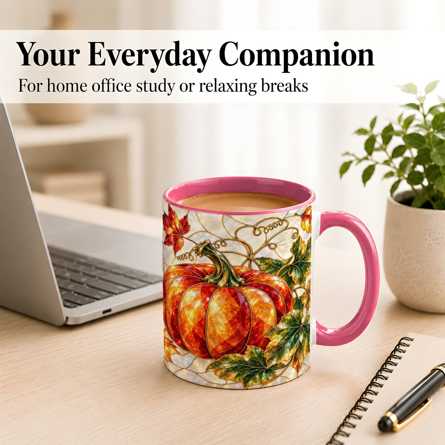 #pl[11oz|Pink] Mosaic Pumpkin Coffee Mug, Autumn Harvest Mug, Ceramic Cup