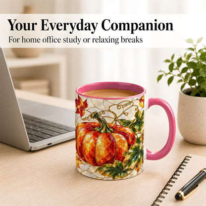 #pl[11oz|Pink] Mosaic Pumpkin Coffee Mug, Autumn Harvest Mug, Ceramic Cup