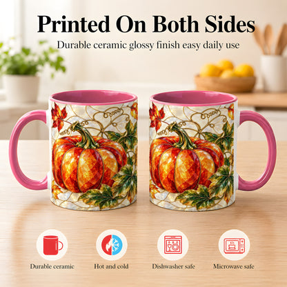 #pl[11oz|Pink] Mosaic Pumpkin Coffee Mug, Autumn Harvest Mug, Ceramic Cup