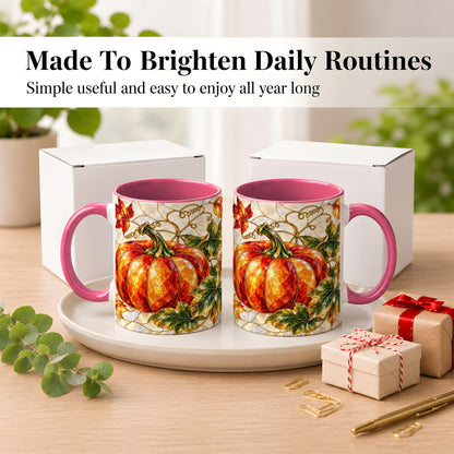#pl[11oz|Pink] Mosaic Pumpkin Coffee Mug, Autumn Harvest Mug, Ceramic Cup