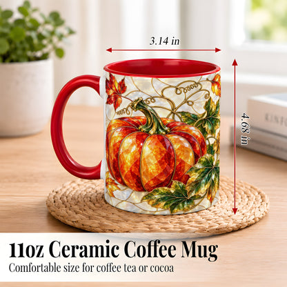 #pl[11oz|Red] Mosaic Pumpkin Coffee Mug, Autumn Harvest Mug, Ceramic Cup