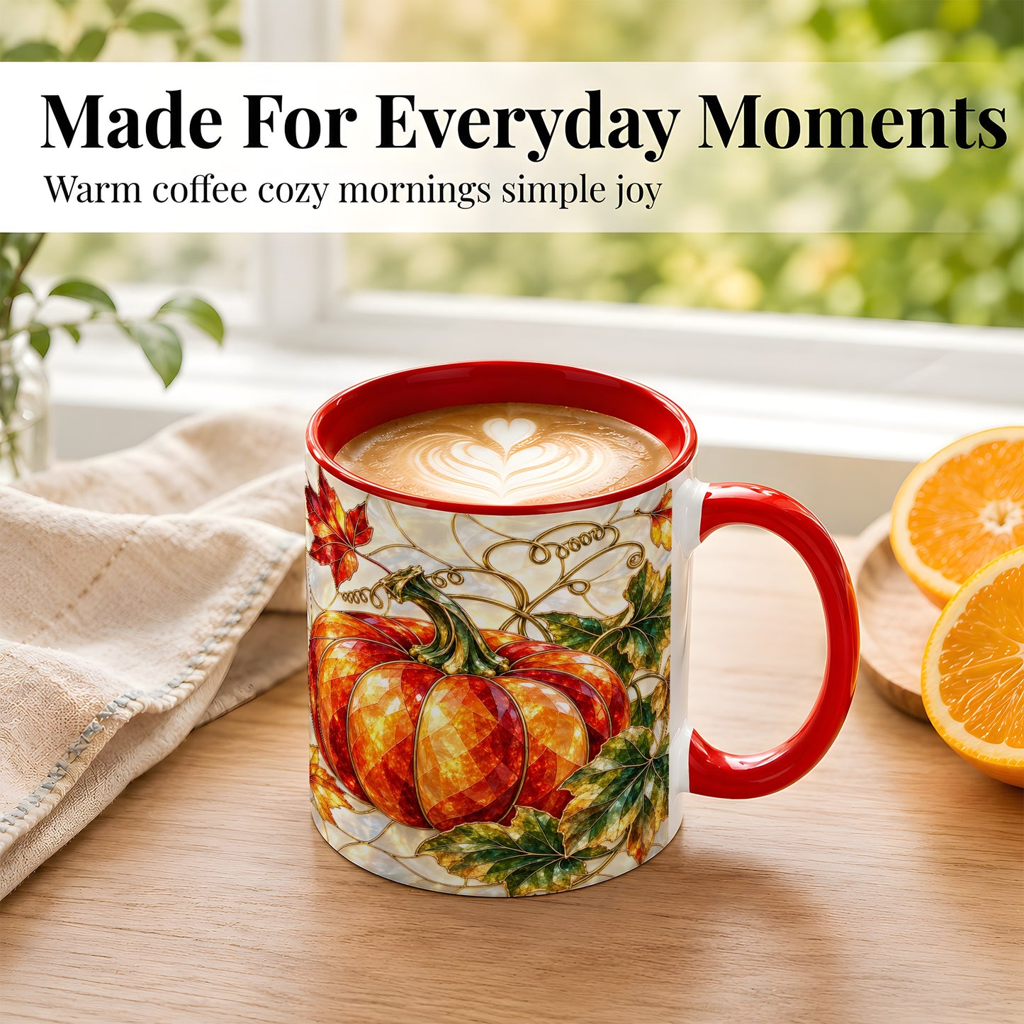 #pl[11oz|Red] Mosaic Pumpkin Coffee Mug, Autumn Harvest Mug, Ceramic Cup