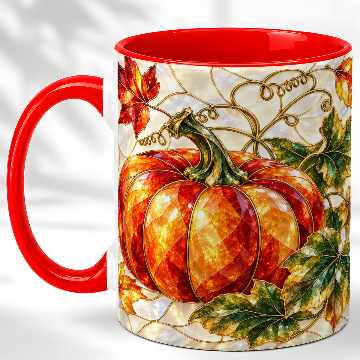 Mosaic Pumpkin Coffee Mug, Autumn Harvest Mug, Ceramic Cup