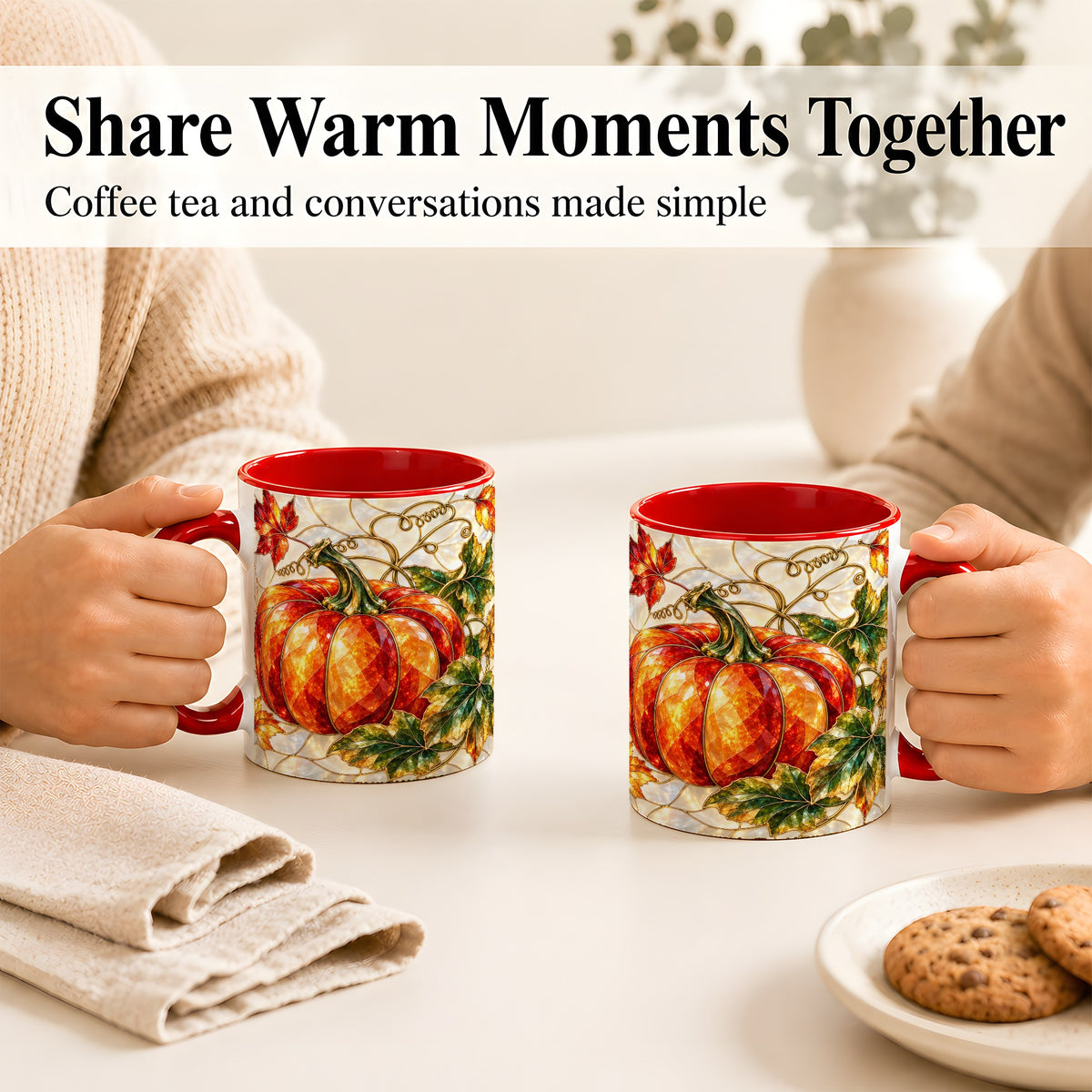 #pl[11oz|Red] Mosaic Pumpkin Coffee Mug, Autumn Harvest Mug, Ceramic Cup