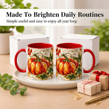 #pl[11oz|Red] Mosaic Pumpkin Coffee Mug, Autumn Harvest Mug, Ceramic Cup