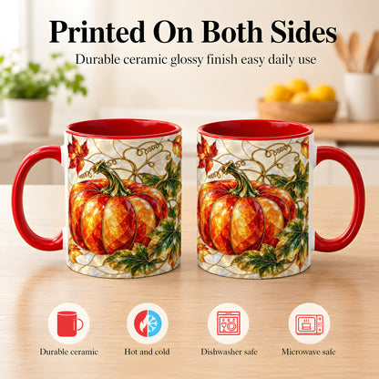 #pl[11oz|Red] Mosaic Pumpkin Coffee Mug, Autumn Harvest Mug, Ceramic Cup