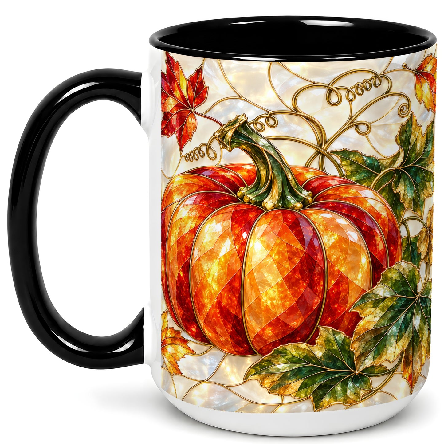 #pl[15oz|Black] Mosaic Pumpkin Coffee Mug, Autumn Harvest Mug, Ceramic Cup