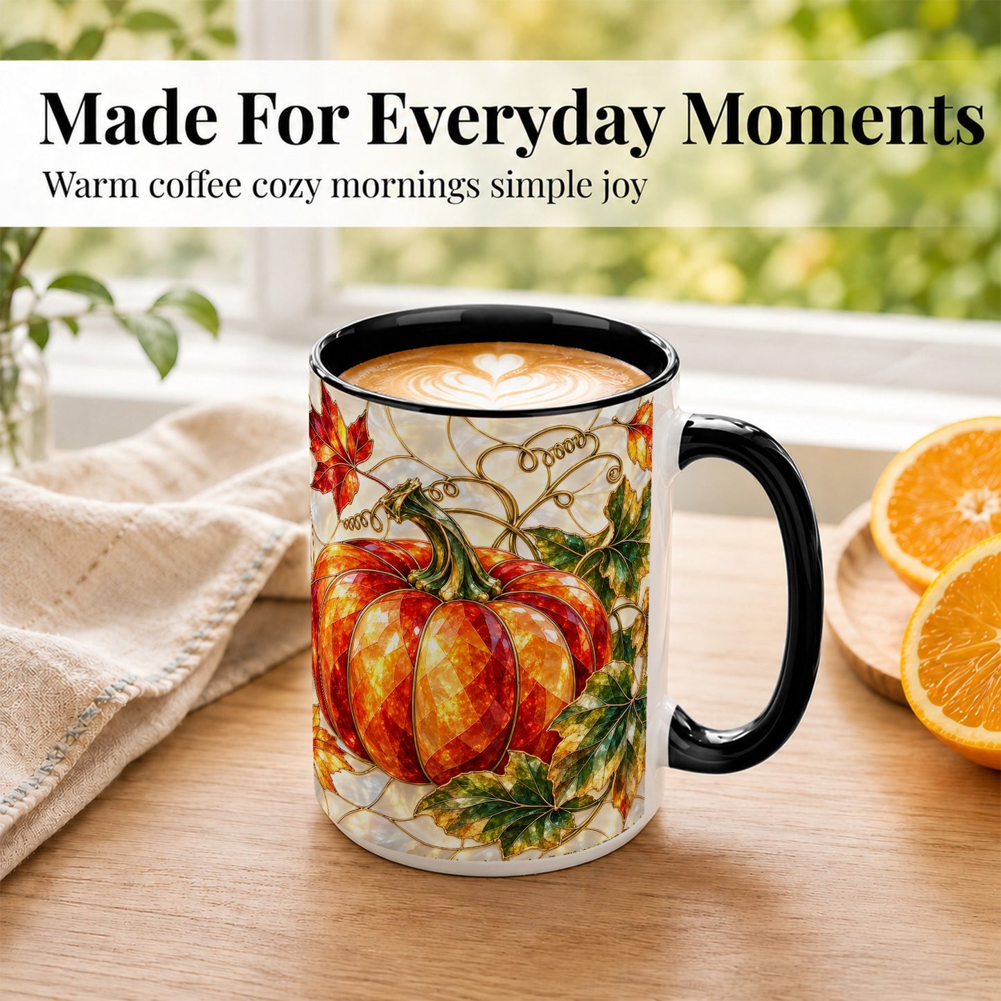 #pl[15oz|Black] Mosaic Pumpkin Coffee Mug, Autumn Harvest Mug, Ceramic Cup