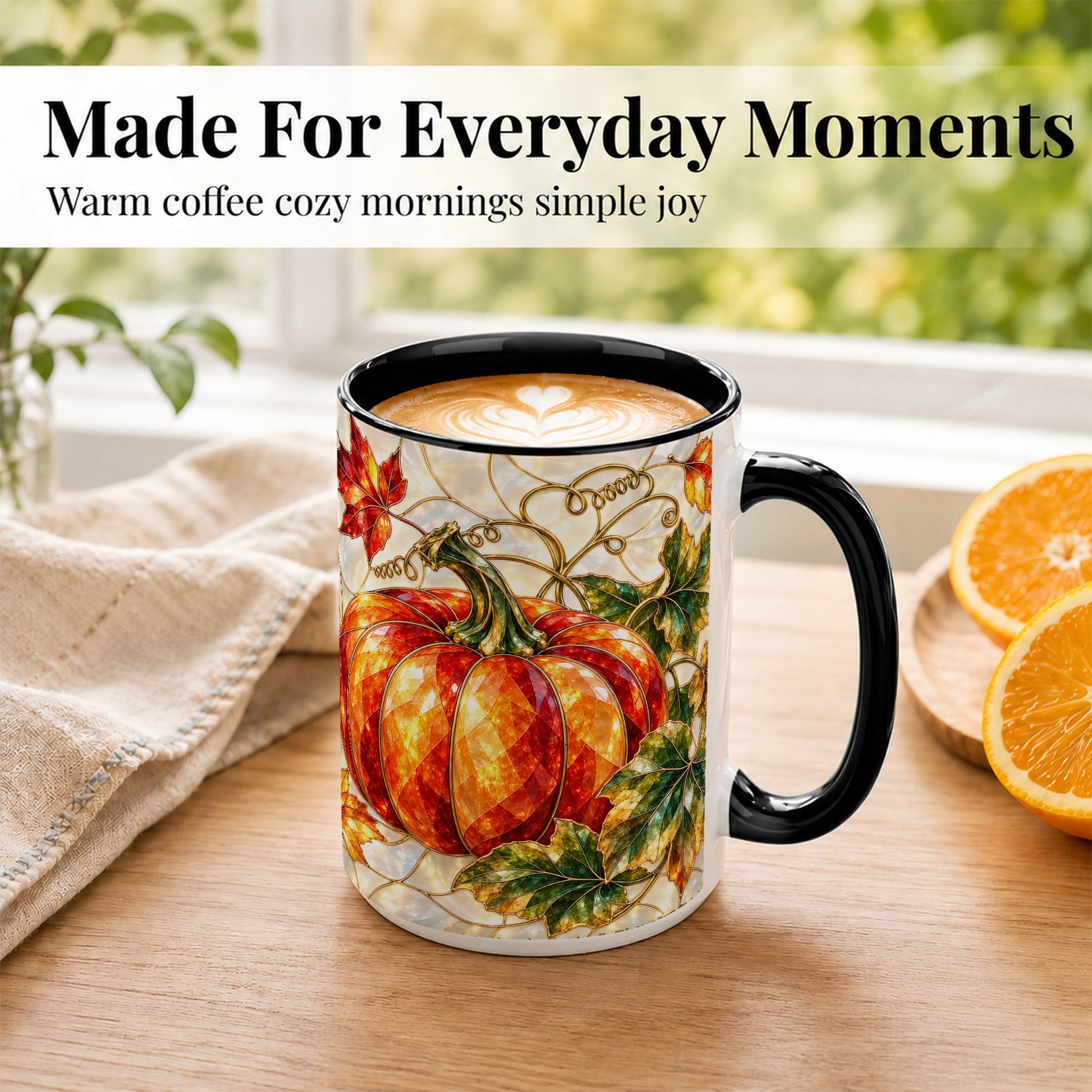 #pl[15oz|Black] Mosaic Pumpkin Coffee Mug, Autumn Harvest Mug, Ceramic Cup