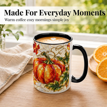 #pl[15oz|Black] Mosaic Pumpkin Coffee Mug, Autumn Harvest Mug, Ceramic Cup