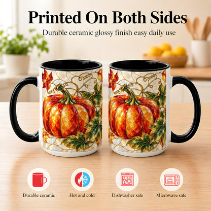 #pl[15oz|Black] Mosaic Pumpkin Coffee Mug, Autumn Harvest Mug, Ceramic Cup