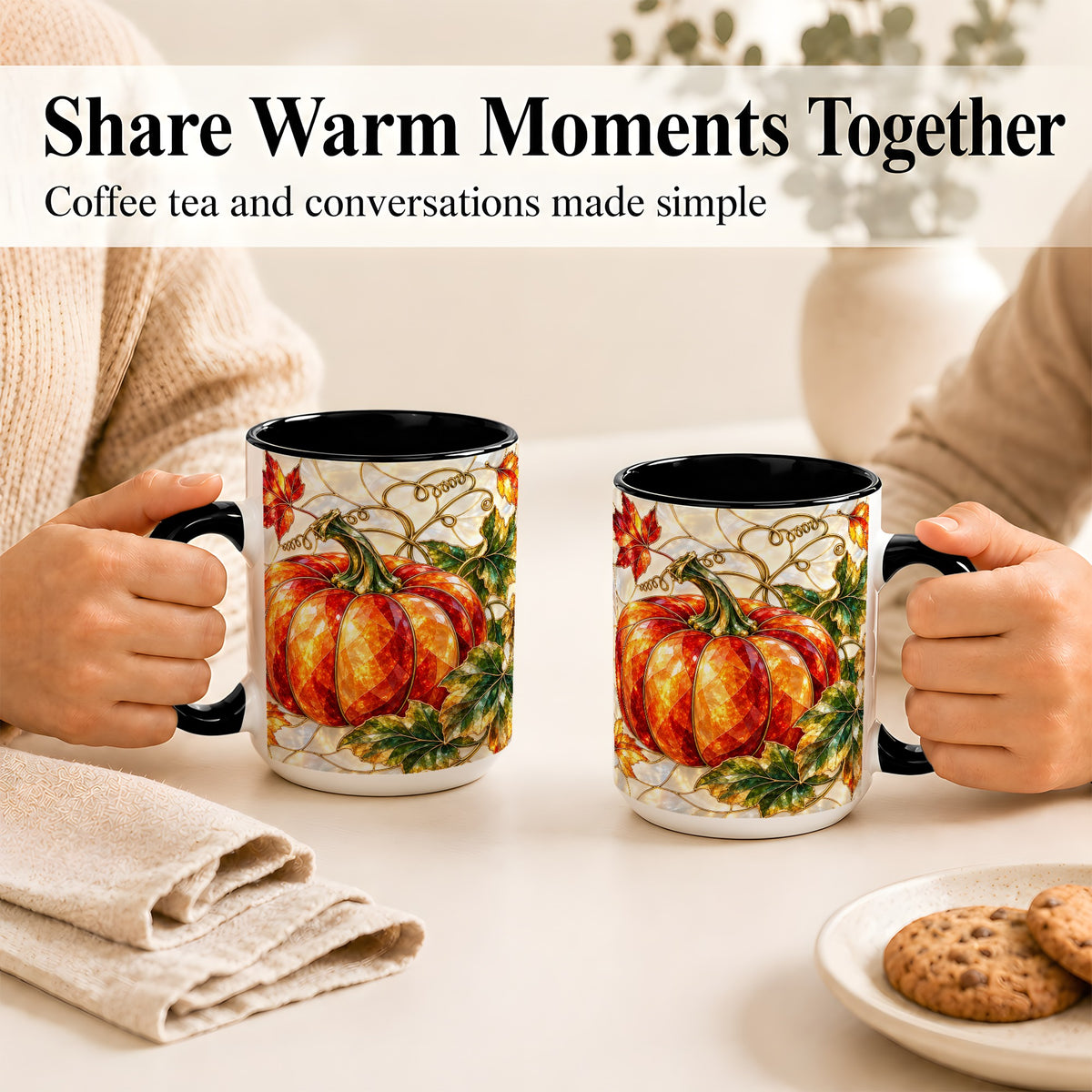 #pl[15oz|Black] Mosaic Pumpkin Coffee Mug, Autumn Harvest Mug, Ceramic Cup