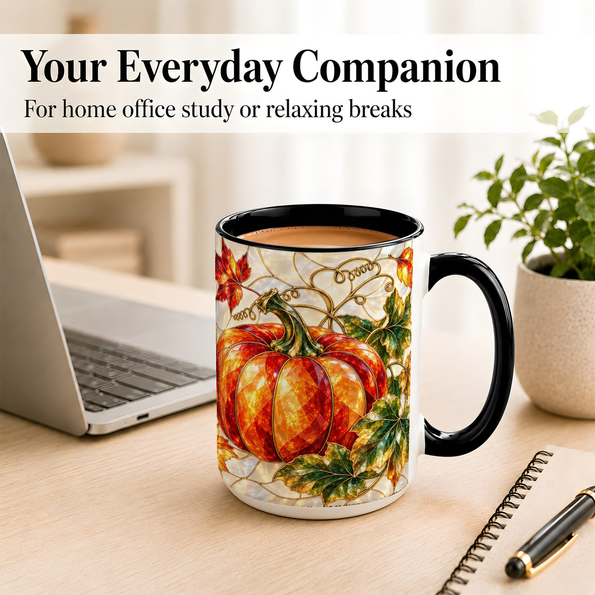 #pl[15oz|Black] Mosaic Pumpkin Coffee Mug, Autumn Harvest Mug, Ceramic Cup