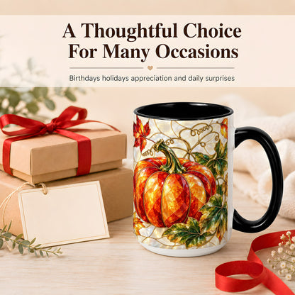 #pl[15oz|Black] Mosaic Pumpkin Coffee Mug, Autumn Harvest Mug, Ceramic Cup
