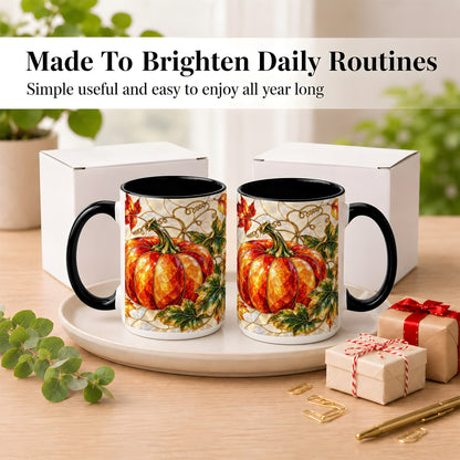 #pl[15oz|Black] Mosaic Pumpkin Coffee Mug, Autumn Harvest Mug, Ceramic Cup