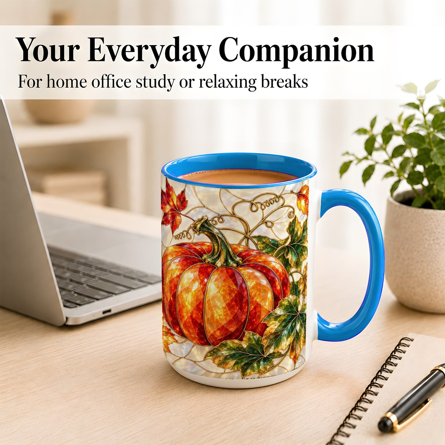 #pl[15oz|Blue] Mosaic Pumpkin Coffee Mug, Autumn Harvest Mug, Ceramic Cup