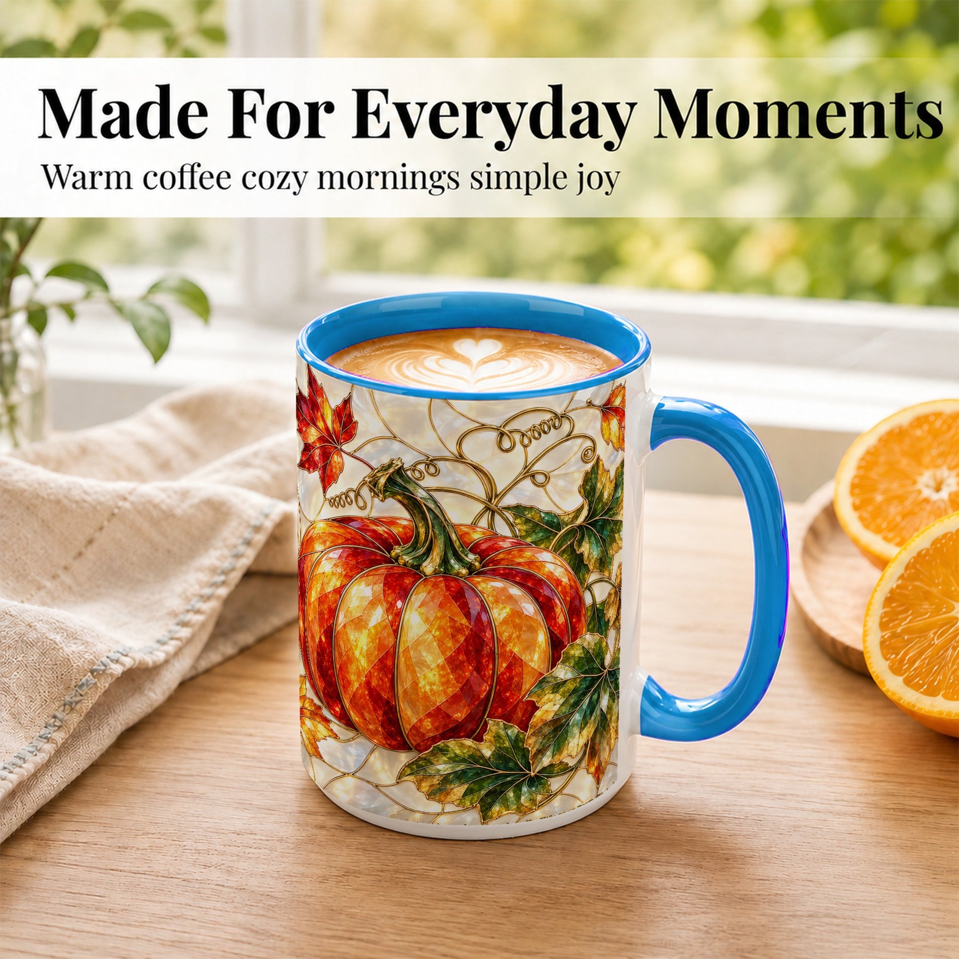 #pl[15oz|Blue] Mosaic Pumpkin Coffee Mug, Autumn Harvest Mug, Ceramic Cup