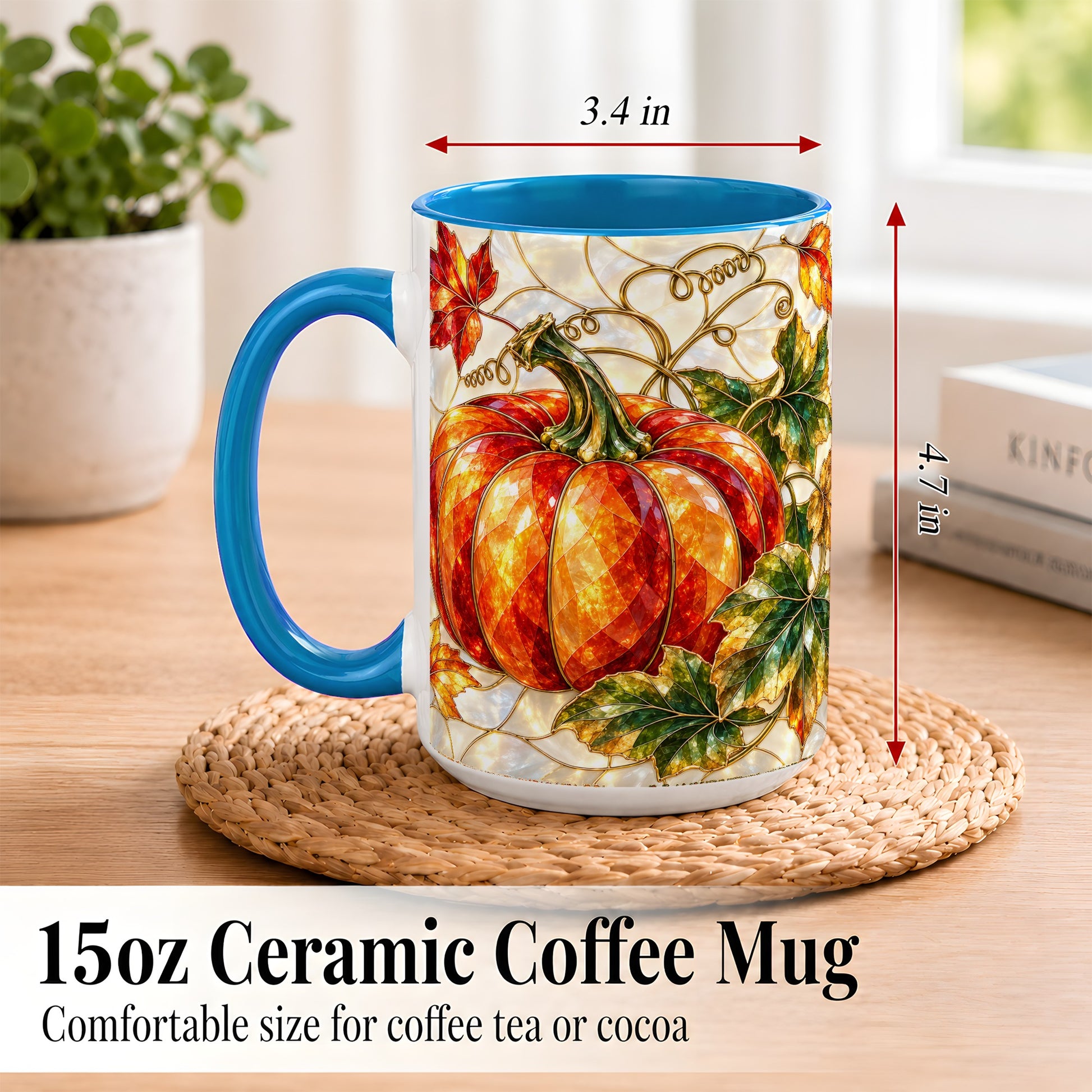 #pl[15oz|Blue] Mosaic Pumpkin Coffee Mug, Autumn Harvest Mug, Ceramic Cup