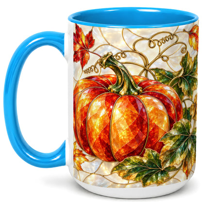 #pl[15oz|Blue] Mosaic Pumpkin Coffee Mug, Autumn Harvest Mug, Ceramic Cup