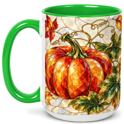 #pl[15oz|Green] Mosaic Pumpkin Coffee Mug, Autumn Harvest Mug, Ceramic Cup