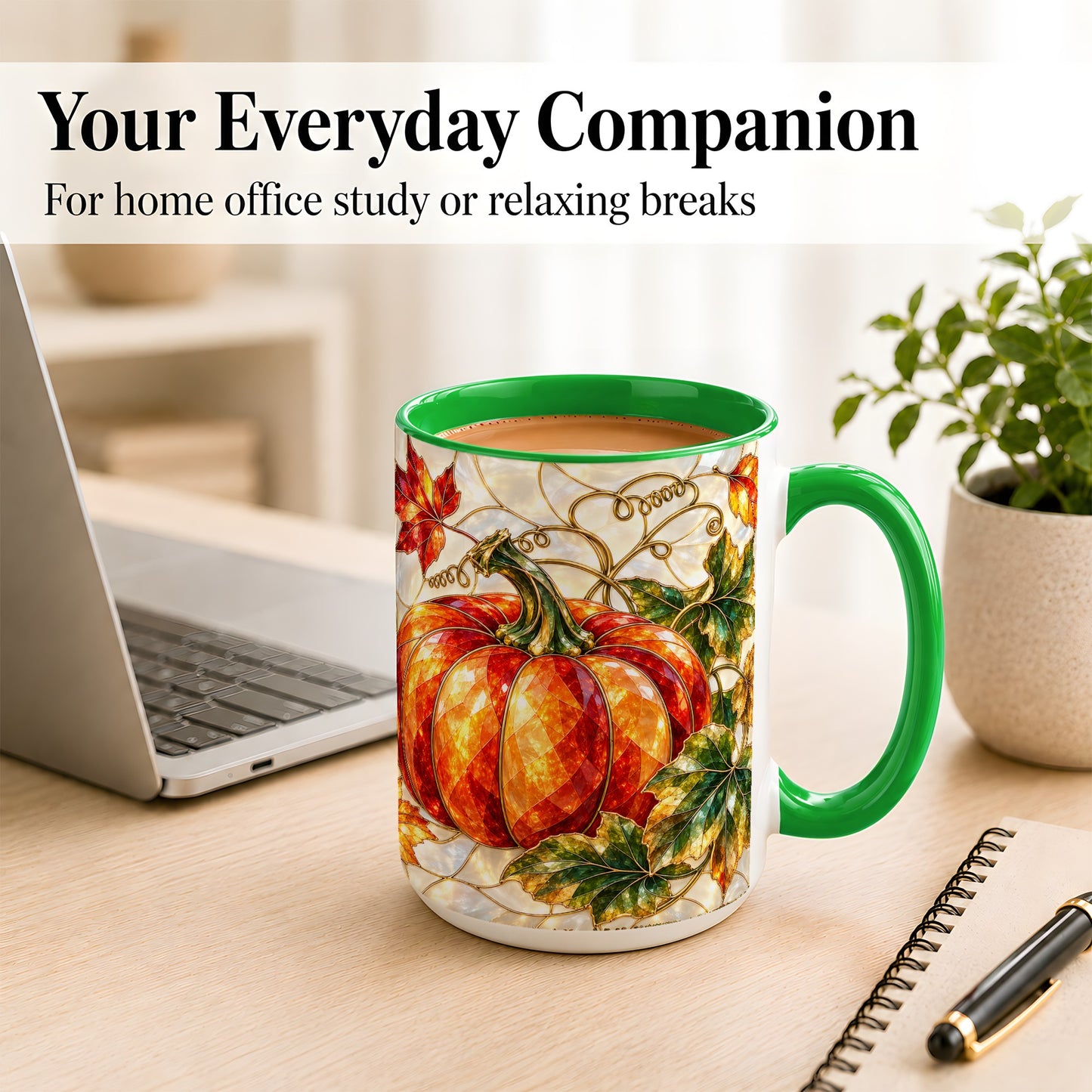 #pl[15oz|Green] Mosaic Pumpkin Coffee Mug, Autumn Harvest Mug, Ceramic Cup
