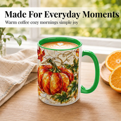 #pl[15oz|Green] Mosaic Pumpkin Coffee Mug, Autumn Harvest Mug, Ceramic Cup