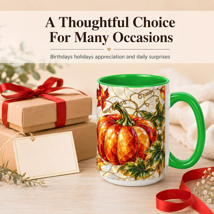 #pl[15oz|Green] Mosaic Pumpkin Coffee Mug, Autumn Harvest Mug, Ceramic Cup