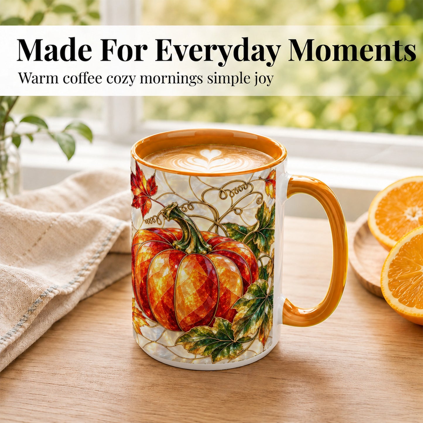 #pl[15oz|Orange] Mosaic Pumpkin Coffee Mug, Autumn Harvest Mug, Ceramic Cup