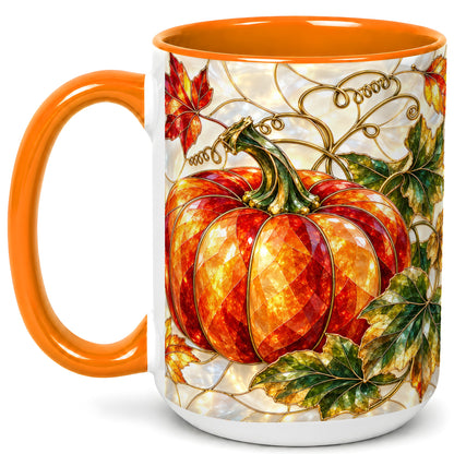 #pl[15oz|Orange] Mosaic Pumpkin Coffee Mug, Autumn Harvest Mug, Ceramic Cup