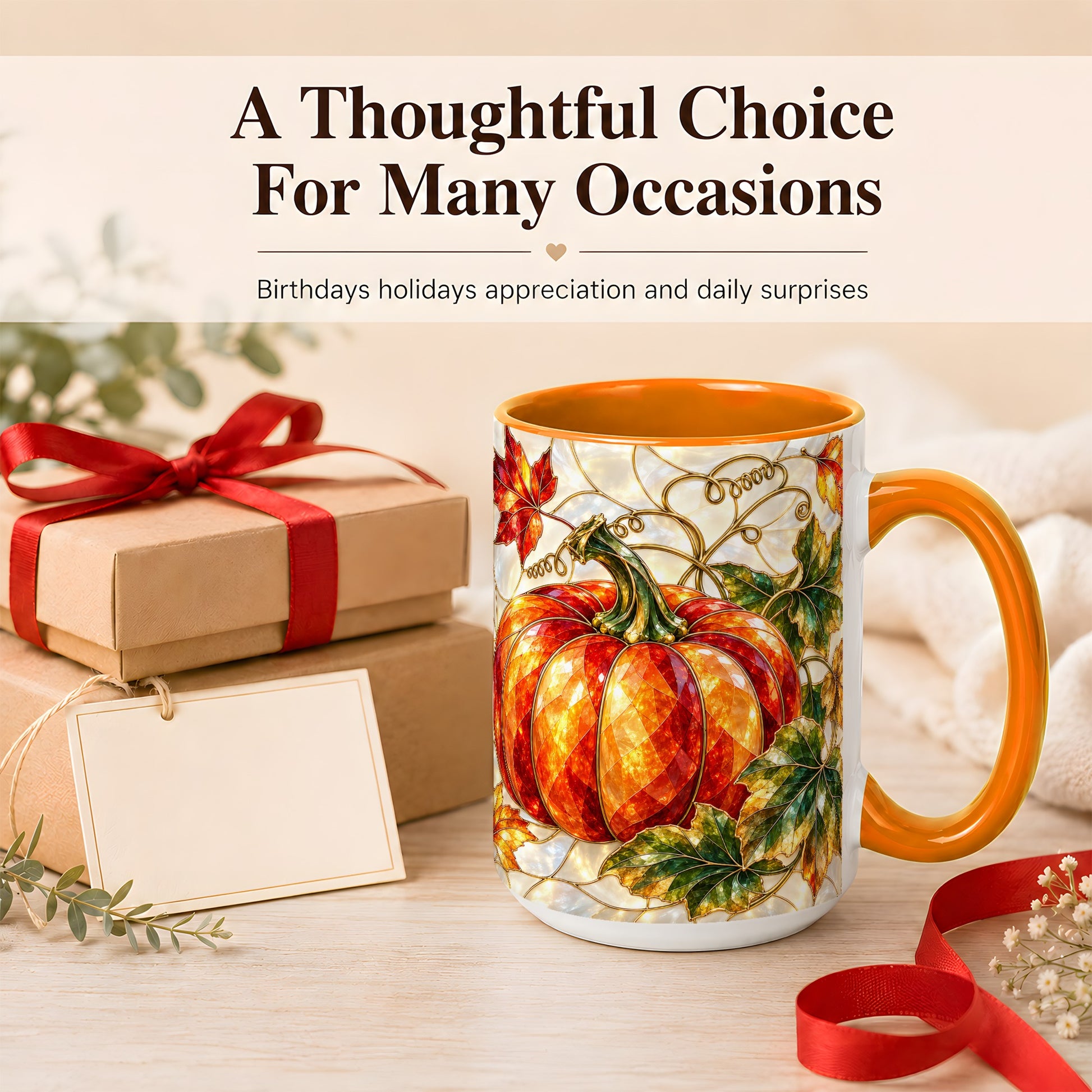 #pl[15oz|Orange] Mosaic Pumpkin Coffee Mug, Autumn Harvest Mug, Ceramic Cup