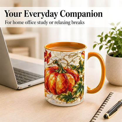 #pl[15oz|Orange] Mosaic Pumpkin Coffee Mug, Autumn Harvest Mug, Ceramic Cup