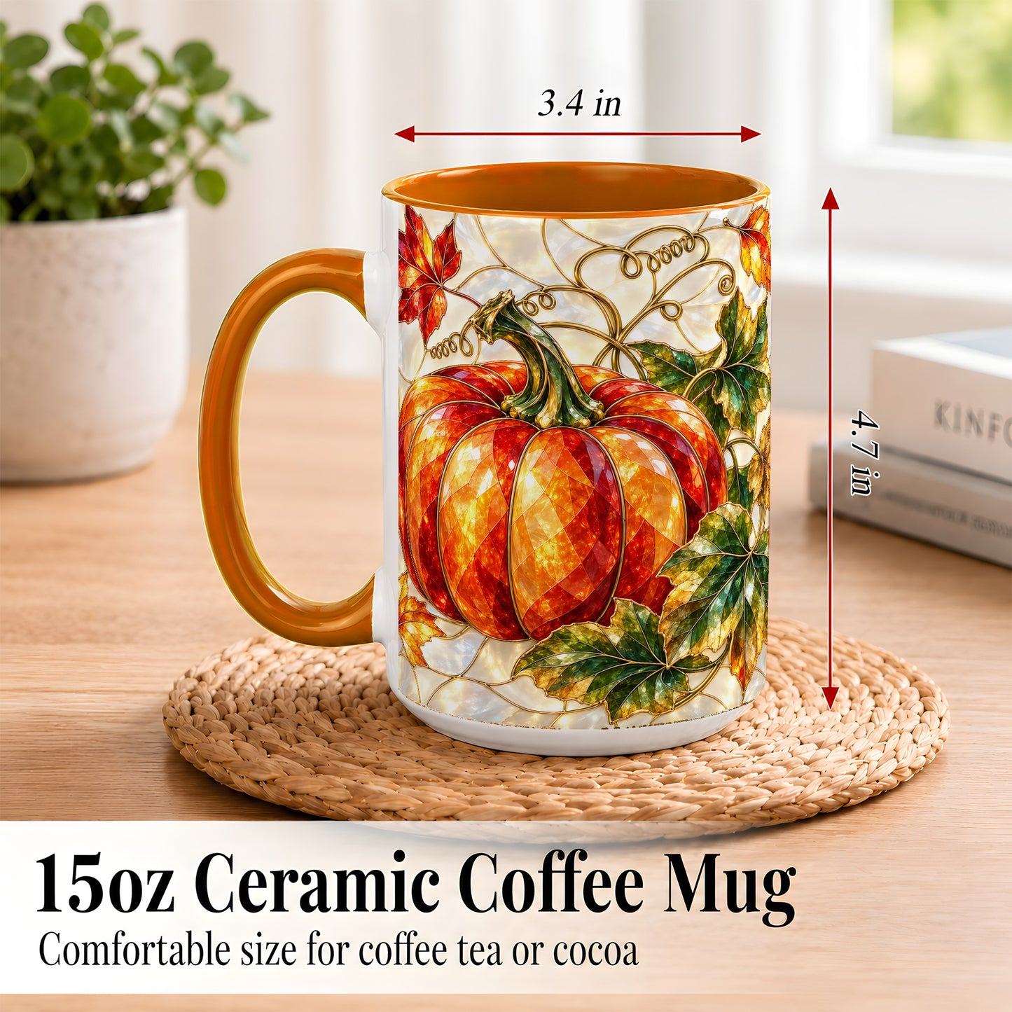 #pl[15oz|Orange] Mosaic Pumpkin Coffee Mug, Autumn Harvest Mug, Ceramic Cup