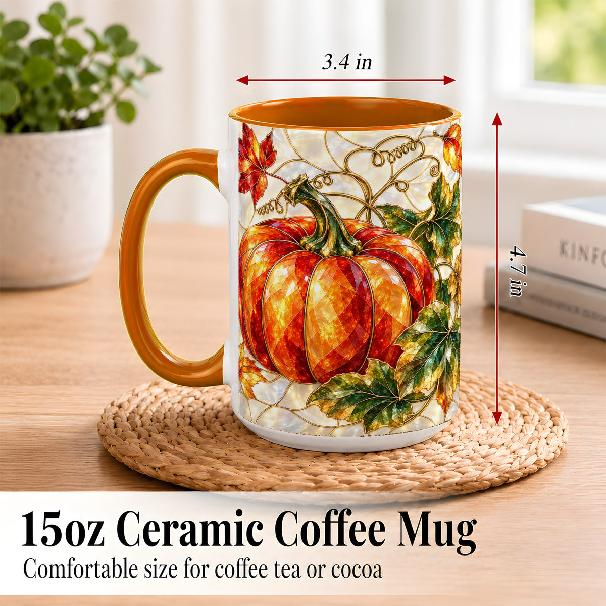 #pl[15oz|Orange] Mosaic Pumpkin Coffee Mug, Autumn Harvest Mug, Ceramic Cup