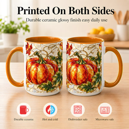 #pl[15oz|Orange] Mosaic Pumpkin Coffee Mug, Autumn Harvest Mug, Ceramic Cup