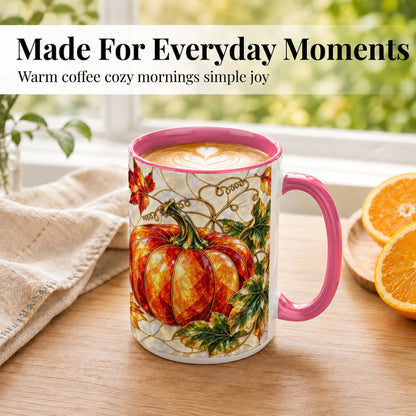 #pl[15oz|Pink] Mosaic Pumpkin Coffee Mug, Autumn Harvest Mug, Ceramic Cup