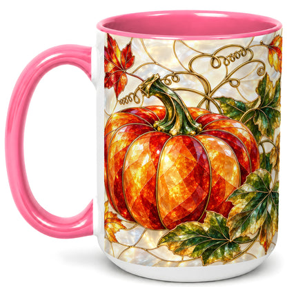 #pl[15oz|Pink] Mosaic Pumpkin Coffee Mug, Autumn Harvest Mug, Ceramic Cup