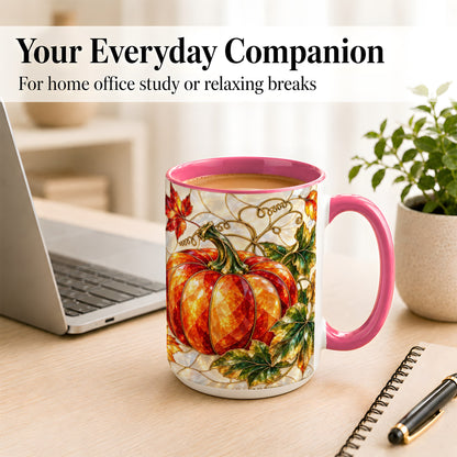 #pl[15oz|Pink] Mosaic Pumpkin Coffee Mug, Autumn Harvest Mug, Ceramic Cup