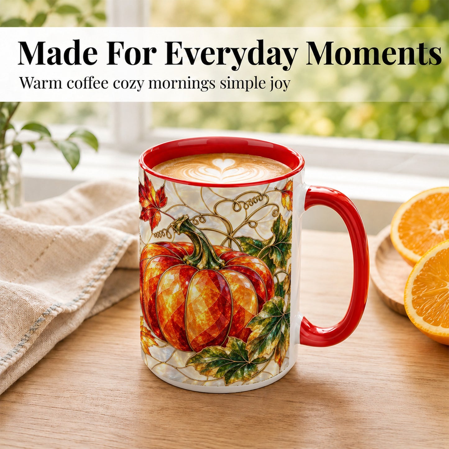#pl[15oz|Red] Mosaic Pumpkin Coffee Mug, Autumn Harvest Mug, Ceramic Cup