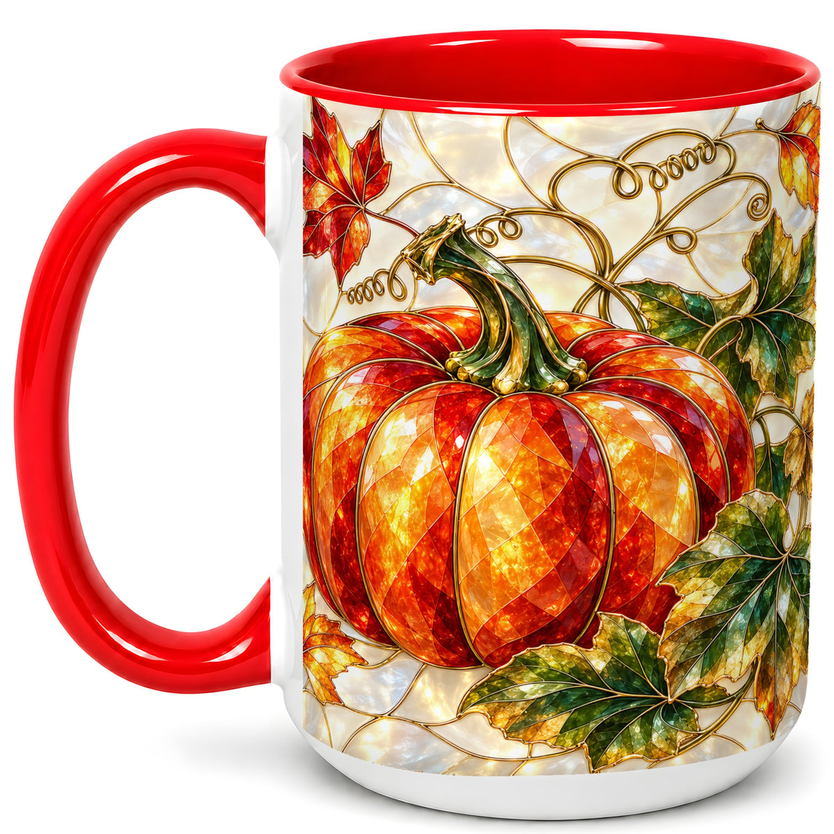 #pl[15oz|Red] Mosaic Pumpkin Coffee Mug, Autumn Harvest Mug, Ceramic Cup