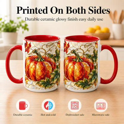 #pl[15oz|Red] Mosaic Pumpkin Coffee Mug, Autumn Harvest Mug, Ceramic Cup