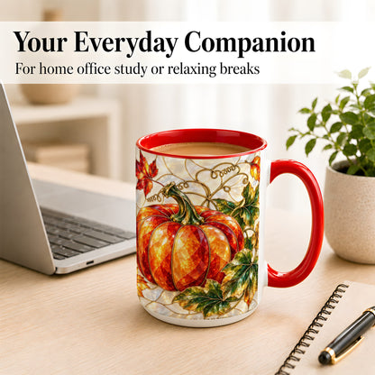 #pl[15oz|Red] Mosaic Pumpkin Coffee Mug, Autumn Harvest Mug, Ceramic Cup
