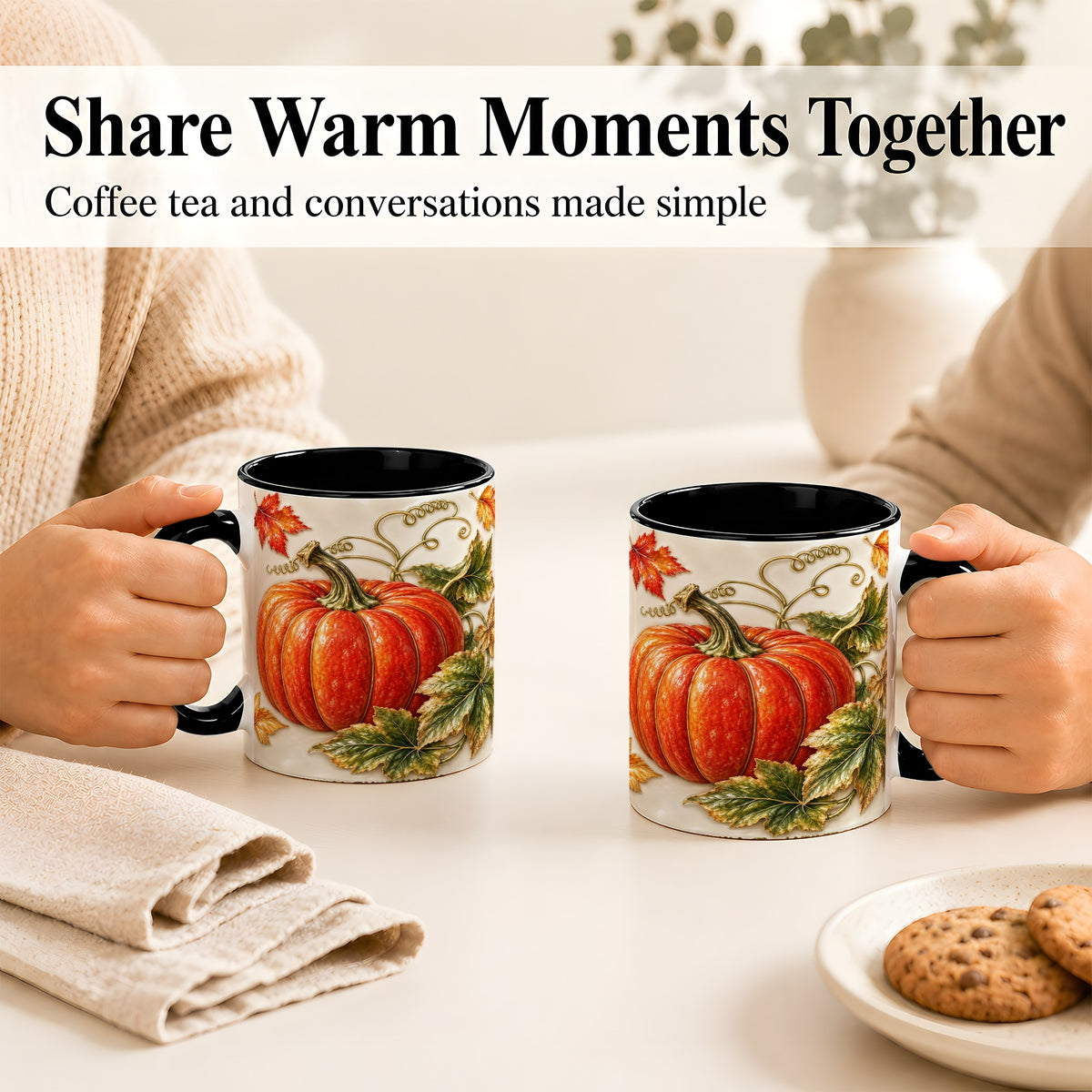 #pl[11oz|Black] Autumn Pumpkin Coffee Mug, Fall Harvest Leaves Mug, Ceramic Cup Decor