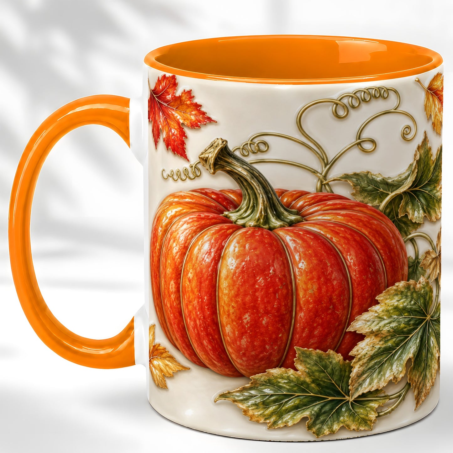 #pl[11oz|Orange] Autumn Pumpkin Coffee Mug, Fall Harvest Leaves Mug, Ceramic Cup Decor