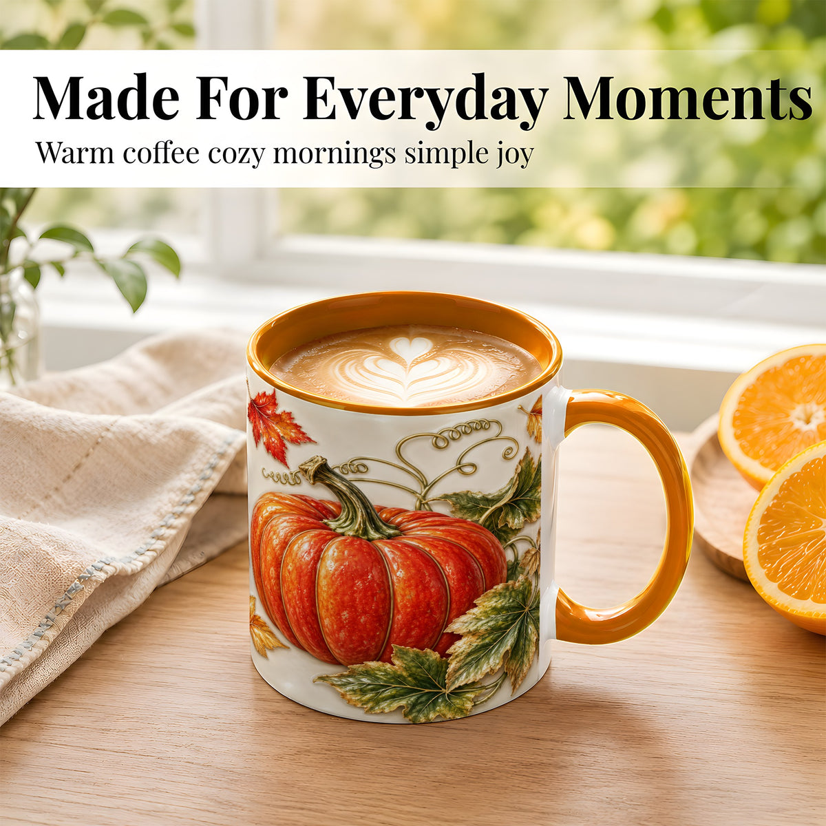 #pl[11oz|Orange] Autumn Pumpkin Coffee Mug, Fall Harvest Leaves Mug, Ceramic Cup Decor