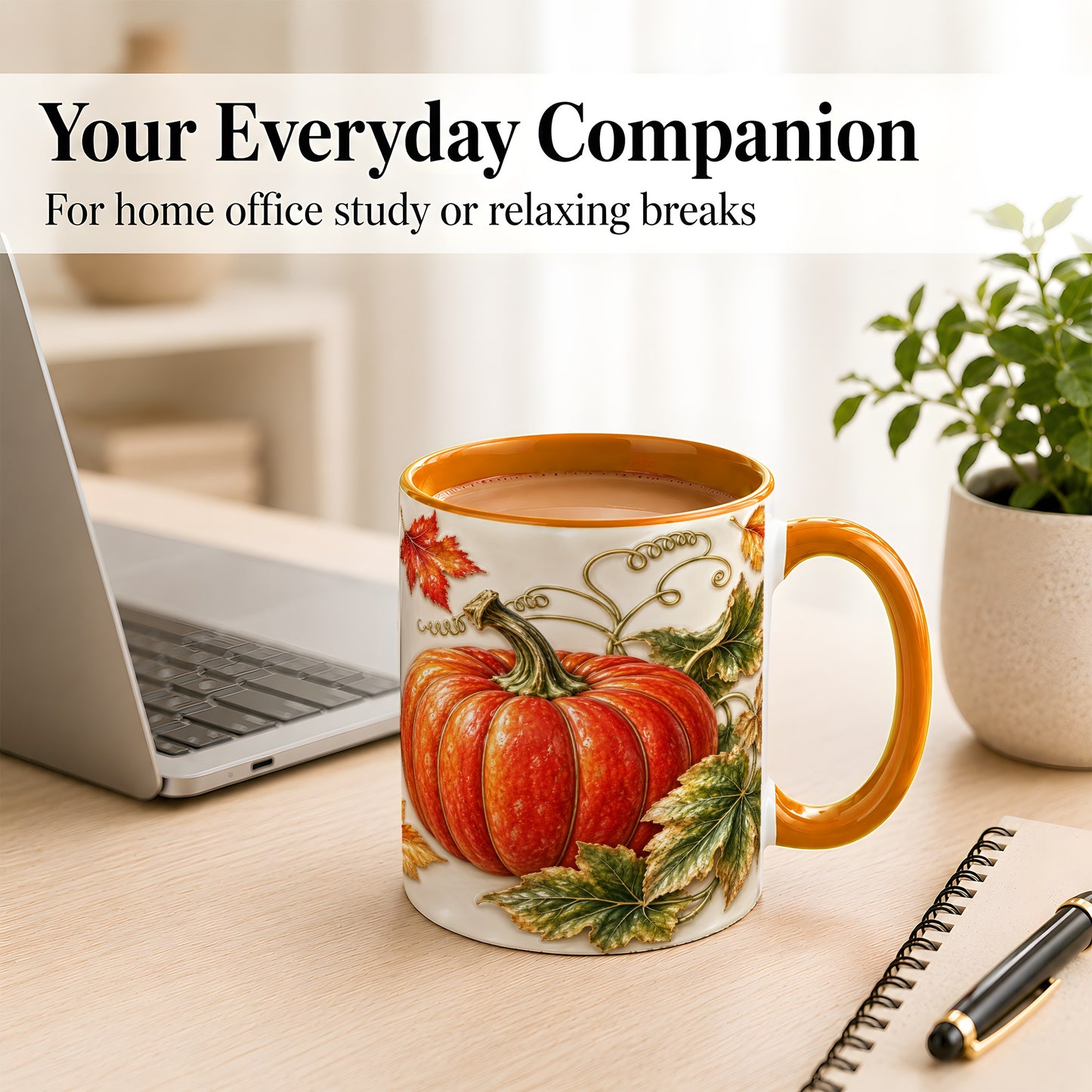 #pl[11oz|Orange] Autumn Pumpkin Coffee Mug, Fall Harvest Leaves Mug, Ceramic Cup Decor