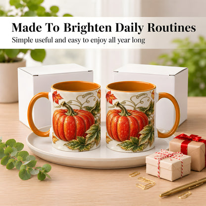 #pl[11oz|Orange] Autumn Pumpkin Coffee Mug, Fall Harvest Leaves Mug, Ceramic Cup Decor